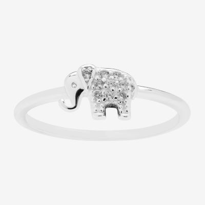 Silver Treasures Elephant Cubic Zirconia Sterling Silver Band