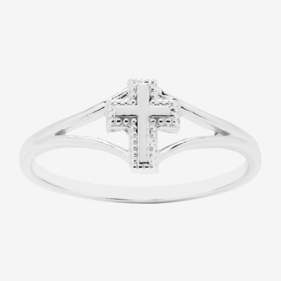 Silver Treasures Split Shank Sterling Silver Cross Band