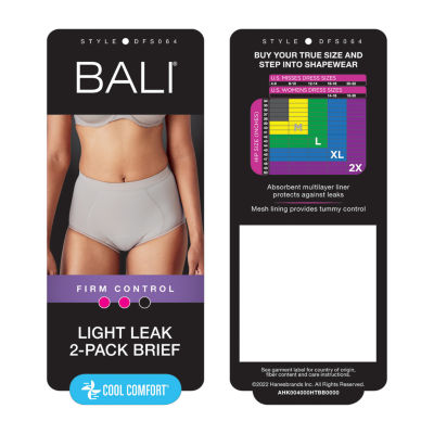 Bali Fresh And Dry Light Leak Protection 2-Pack Control Briefs Dfs064