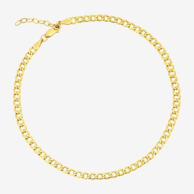 10K Gold 9 Inch Hollow Curb Ankle Bracelet