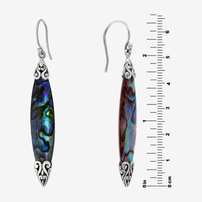 Bali Inspired Genuine Green Abalone and Mother of Pearl Sterling Silver Marquise Drop Earrings