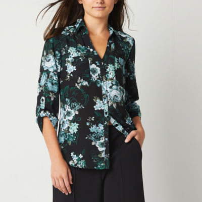 by&by Juniors Womens 3/4 Sleeve Regular Fit Button-Down Shirt