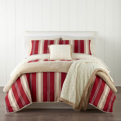 Linden Street Grant Stripe Comforter Set, Color Rustic Red JCPenney