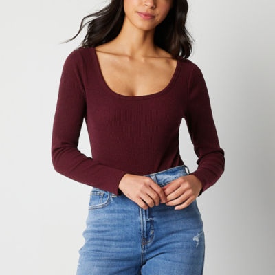 A.n.a Womens Scoop Neck Long Sleeve Ribbed Bodysuit