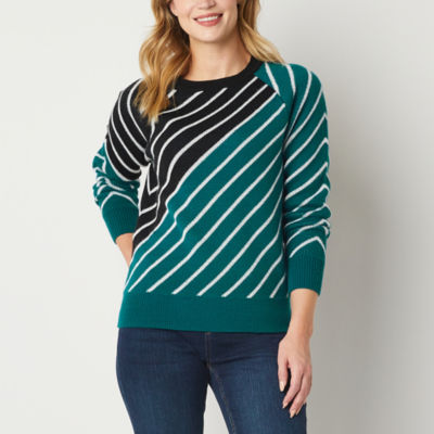 Liz Claiborne Womens Crew Neck Long Sleeve Striped Pullover Sweater