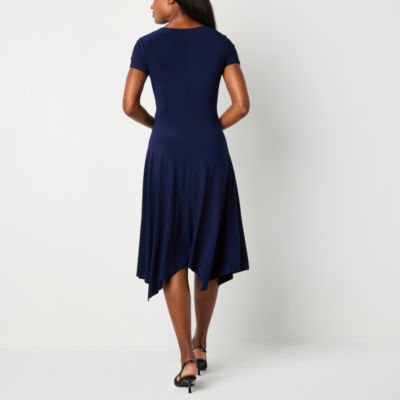 Perceptions Womens Short Sleeve Midi Fit + Flare Dress