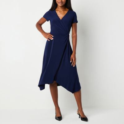 Perceptions Womens Short Sleeve Midi Fit + Flare Dress