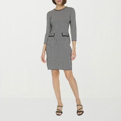 Marc New York Womens Houndstooth 3/4 Sleeve Sheath Dress