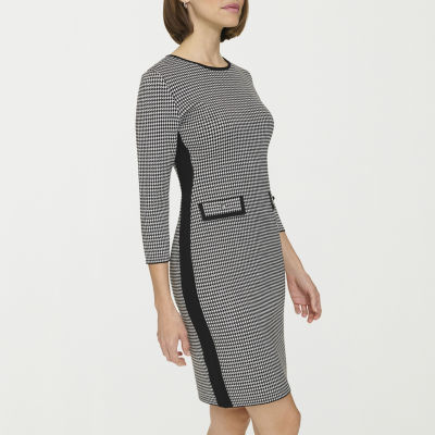 Marc New York Womens Houndstooth 3/4 Sleeve Sheath Dress