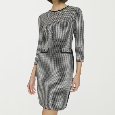 Marc New York Womens Houndstooth 3/4 Sleeve Sheath Dress