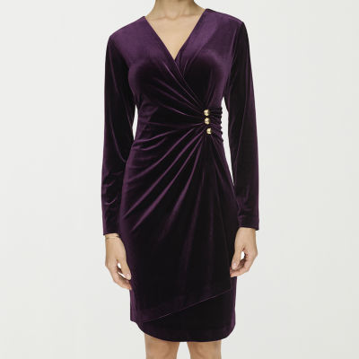 Marc New York Womens Velvet Long Sleeve Sheath Dress