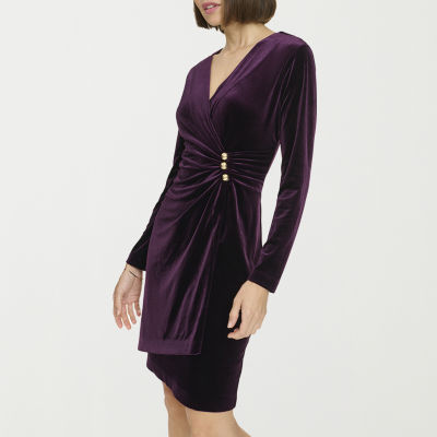 Marc New York Womens Velvet Long Sleeve Sheath Dress