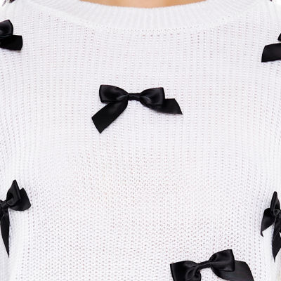 Forever 21 Juniors Bow Detail Sweater Womens Crew Neck Long Sleeve Bows Pullover