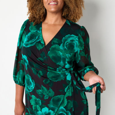 Connected Apparel Womens 3/4 Sleeve Floral Sheath Dress Plus