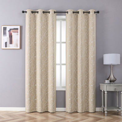 Regal Home Novah Embroidered Energy Saving Blackout Grommet Top Set of 2 Curtain Panel