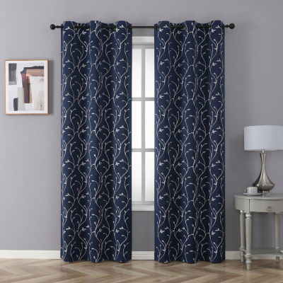 Regal Home Novah Embroidered Grommet Top Energy Saving Blackout Set of 2 Curtain Panel