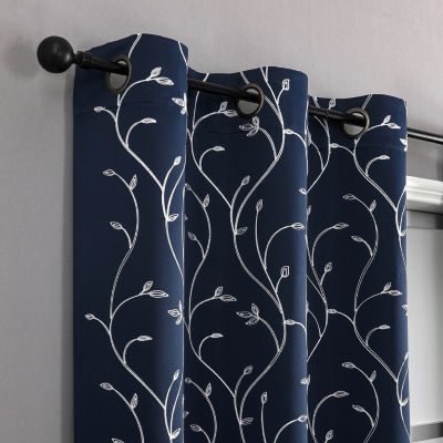 Regal Home Novah Embroidered Grommet Top Energy Saving Blackout Set of 2 Curtain Panel