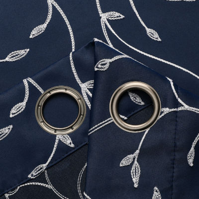 Regal Home Novah Embroidered Grommet Top Energy Saving Blackout Set of 2 Curtain Panel