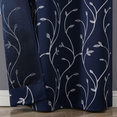 Regal Home Novah Embroidered Grommet Top Energy Saving Blackout Set of 2 Curtain Panel