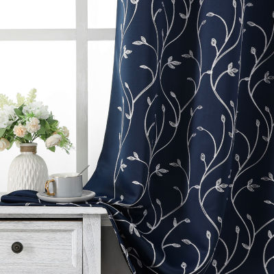 Regal Home Novah Embroidered Grommet Top Energy Saving Blackout Set of 2 Curtain Panel