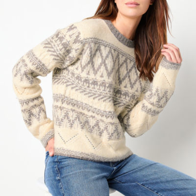 a.n.a Womens Crew Neck Long Sleeve Fairisle Pullover Sweater