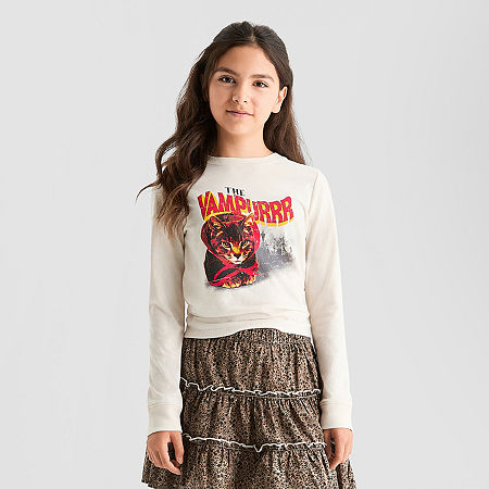 Thereabouts Little & Big Kid Girls Round Neck Long Sleeve Regular Fit Graphic T-shirt In White
