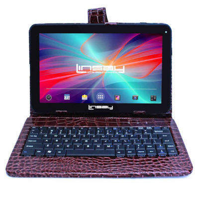 10.1" Quad Core 2GB RAM 32GB Storage Android 12 Tablet with Brown Crocodile Style Leather Keyboard"