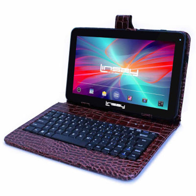 10.1" Quad Core 2GB RAM 32GB Storage Android 12 Tablet with Brown Crocodile Style Leather Keyboard"