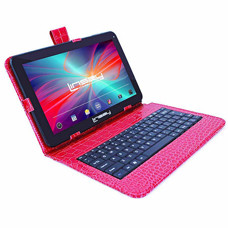 10.1 Quad Core 2GB RAM 32GB Storage Android 12 Tablet With Red Crocodile Style Leather Keyboard, One Size, Black