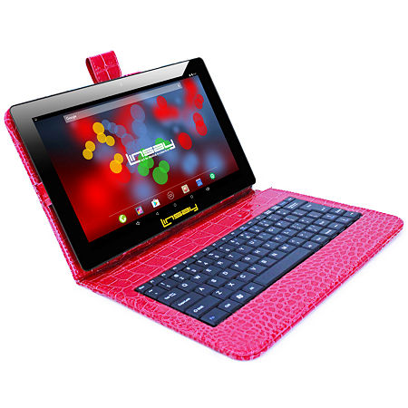 10.1 1280x800 IPS 2GB RAM 32GB Storage Android 12 Tablet With Black Crocodile Style Leather Keyboard , One Size, Red