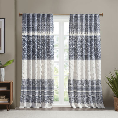 INK+IVY Mila 50"W X 84"L Cotton Printed With Chenille Detail And Lining Rod Pocket Light-Filtering Single Curtain Panel
