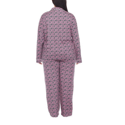 White Mark Womens Long Sleeve 2-pc. Plus Pajama Sets