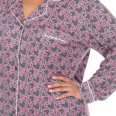 White Mark Womens Long Sleeve 2-pc. Plus Pajama Sets