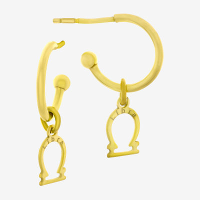 18K Gold Plated Sterling Silver "Libra" Zodiac Symbol 3/4 Hoop Earrings"