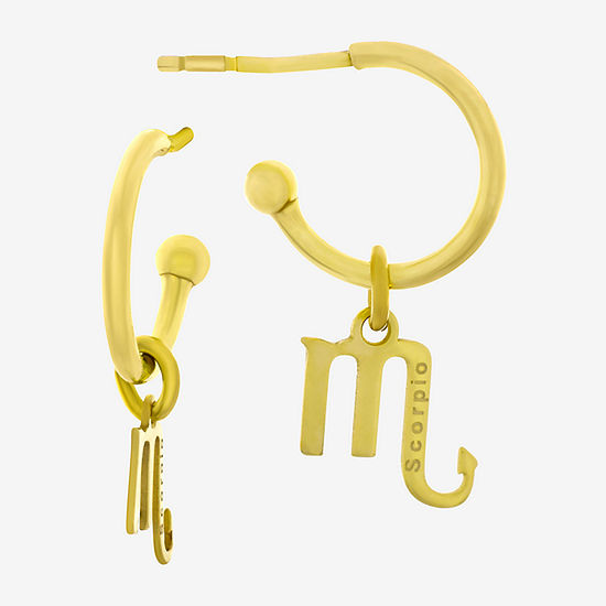 18K Gold Plated Sterling Silver "Scorpio" Zodiac Symbol 3/4 Hoop Earrings"