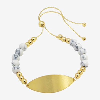 Sparkle Allure Empowerment Womens White Howlite 14K Gold Over Brass Beaded Bracelet
