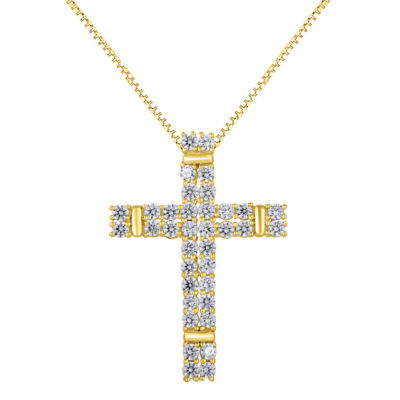 Womens 1 CT. T.W. Lab Grown White Diamond 10K Gold Cross Pendant ...