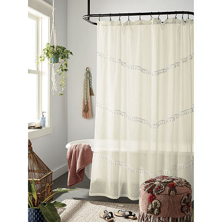 Distant Lands Tassel Chevron Shower Curtain, One Size, Beige