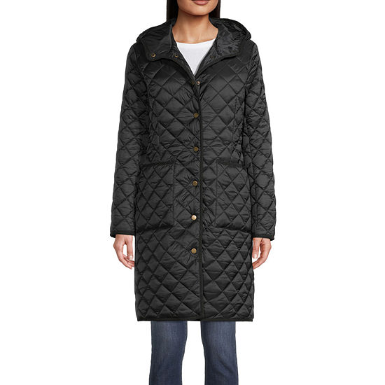 St. John's Bay Womens Hooded Midweight Quilted Jacket, Color: Black ...