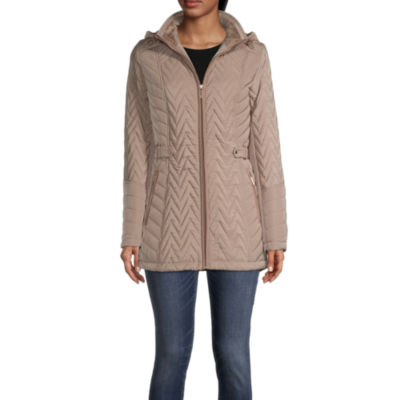 Miss Gallery Womens Removable Hood Midweight Overcoat Quilted Jacket