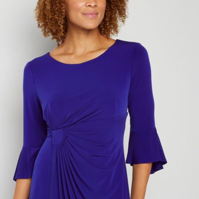 Connected Apparel Petite 3/4 Bell Sleeve Sheath Dress