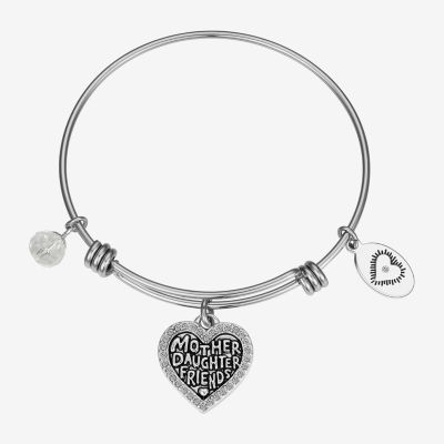 Footnotes Mother & Daughter Stainless Steel Semisolid Heart Bangle Bracelet