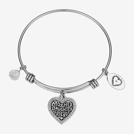 Footnotes Mother & Daughter Womens Crystal Silver Tone Stainless Steel Heart Bangle Bracelet