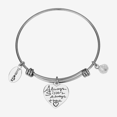 Footnotes Sister Stainless Steel Semisolid Heart Bangle Bracelet