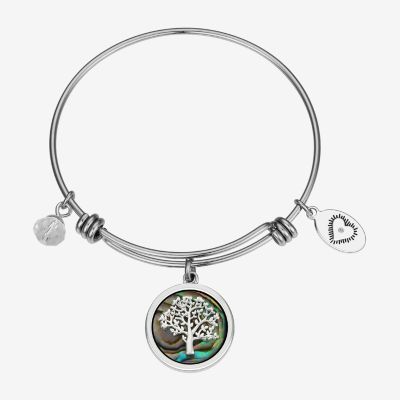 Footnotes Tree Stainless Steel Semisolid Round Bangle Bracelet