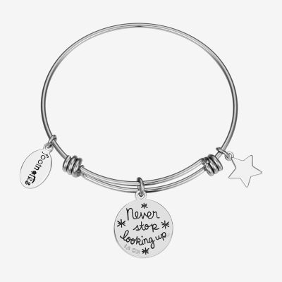 Footnotes Stainless Steel Semisolid Moon Round Star Bangle Bracelet