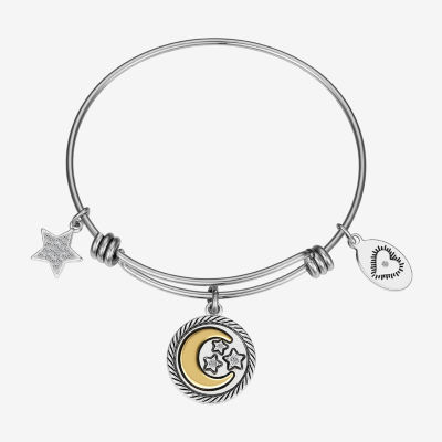 Footnotes Stainless Steel Semisolid Moon Round Star Bangle Bracelet