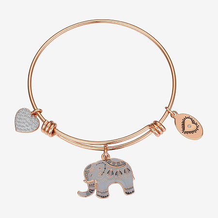 Footnotes Elephant Womens Rose Tone Stainless Steel Bangle Bracelet