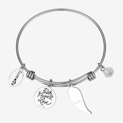 Footnotes Faith Stainless Steel Semisolid Angel Cross Wing Bangle Bracelet