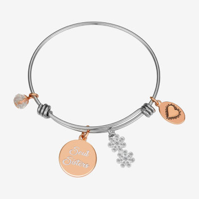 Footnotes Soul Sister Stainless Steel Semisolid Flower Round Bangle Bracelet